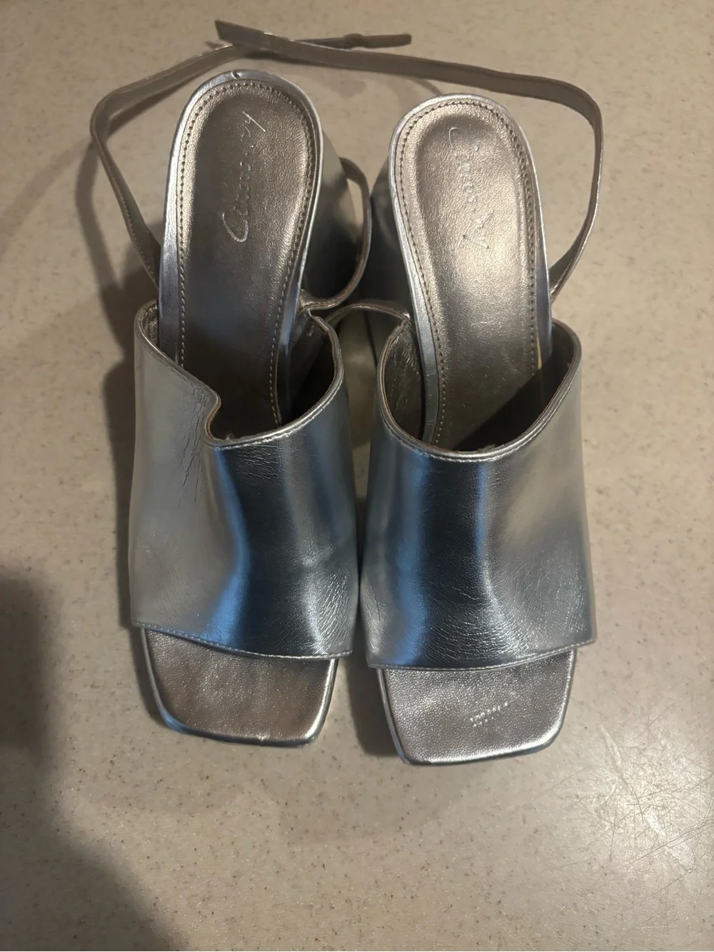 Women's Silver Metallic Open-Toe Platform Slingback Sandals